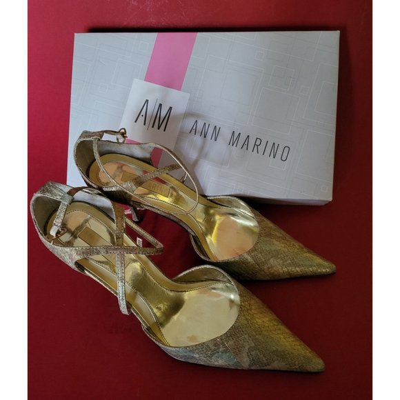 An Marino Shiny Star Metallic Python MLT Gold Size 8 High Heel Shoes - Picture 3 of 7